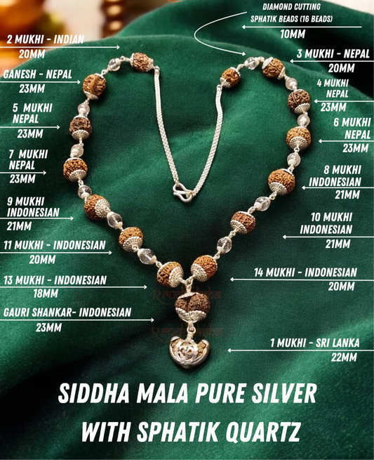 1-14 Mukhi Siddha Mala With Sphatik Quartz Beads/Siddha Rudraksha Mala